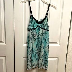 Apt 9 Shades of Blue Black Floral Print Spaghetti Strap Sheer Night Gown Size L